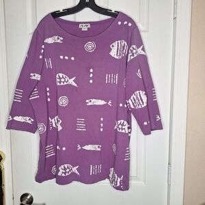 M.MAC Rock Fish Cotton Knit Tunic Top Size 2X
